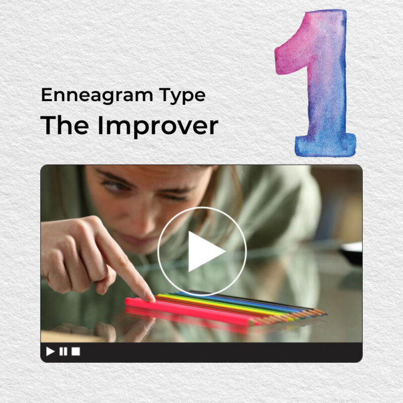 Text reading "Enneagram 1: the Improver" above a video still