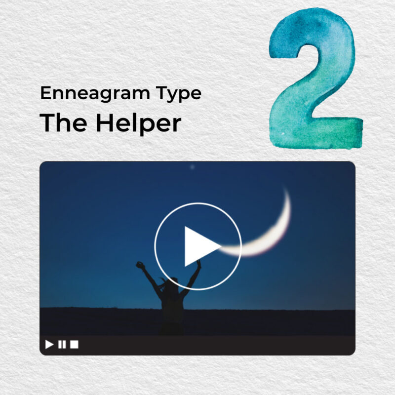 Text reading "Enneagram 2: The helper" above a video still