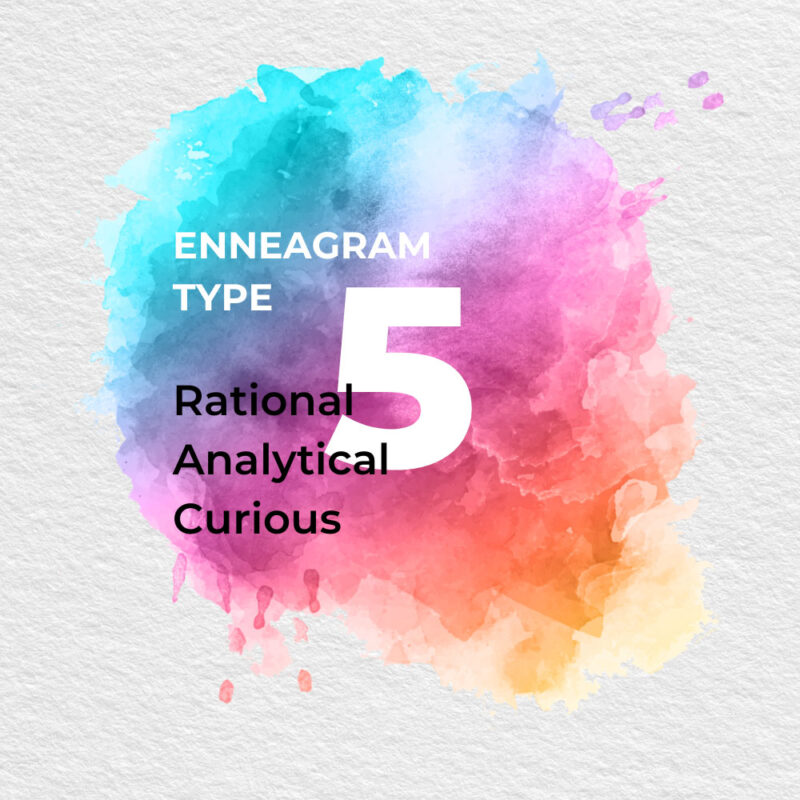Enneagram Type 5 Reational, Analytical, curious on a watercolor background