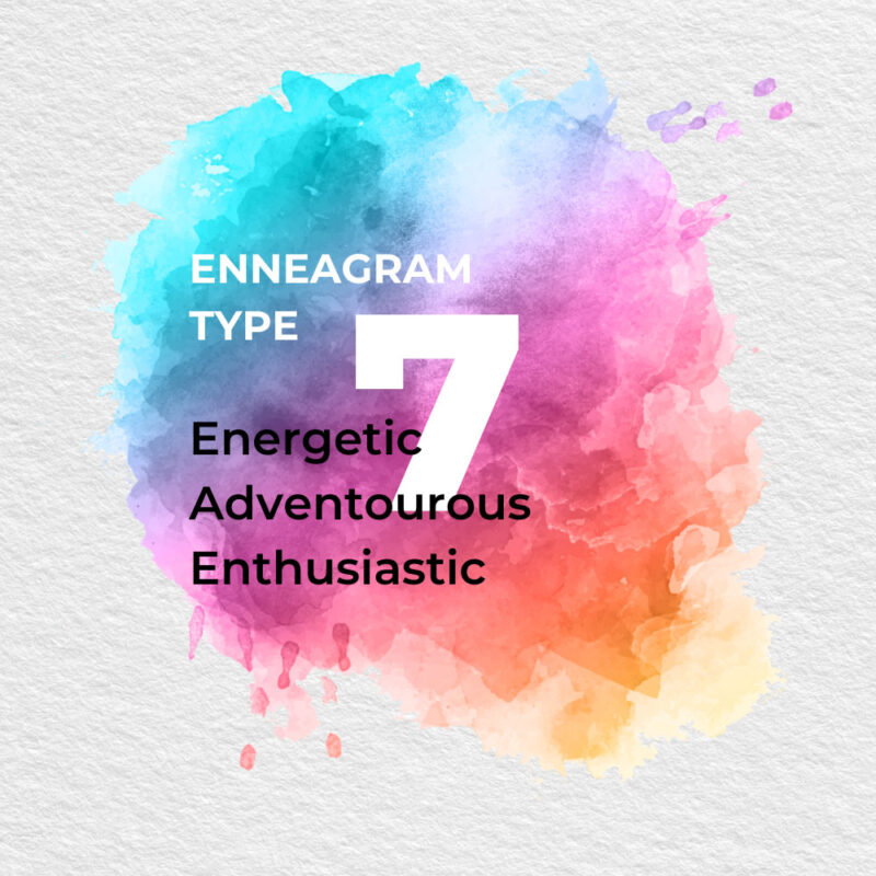 Enneagram Type 7 Energetic adventurous enthusiastic on a watercolor background