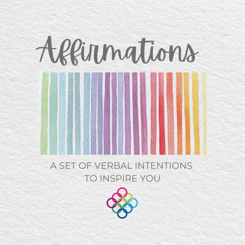 Text reading "Affirmations: A set of verbal intentions to inspire you" above striped water-colour design